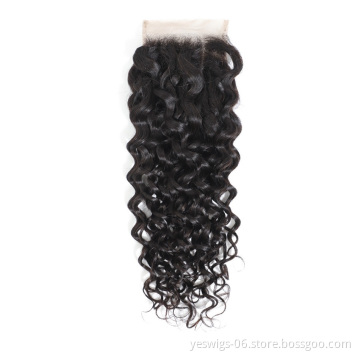 Water Wave 4x4 Lace Closure Brazilian Human Hair Extensions Virgin Cuticle Aligned Hair